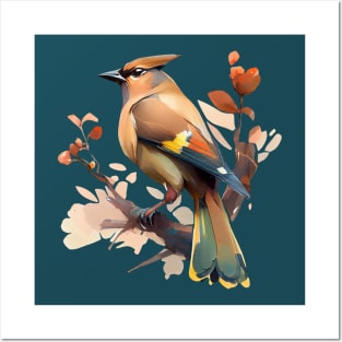 Watercolor peaceful cedar waxwing scene Posters and Art